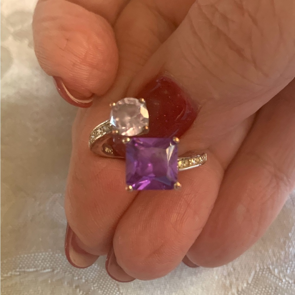 Vintage NVC Nataliya V. Collister Avon Ring with Purple & Clear CZ Stones